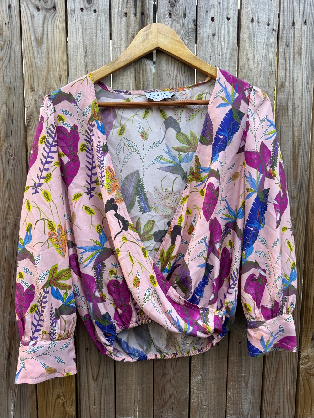 Tanya Taylor gylda silk Pink Floral Wrap Blouse
